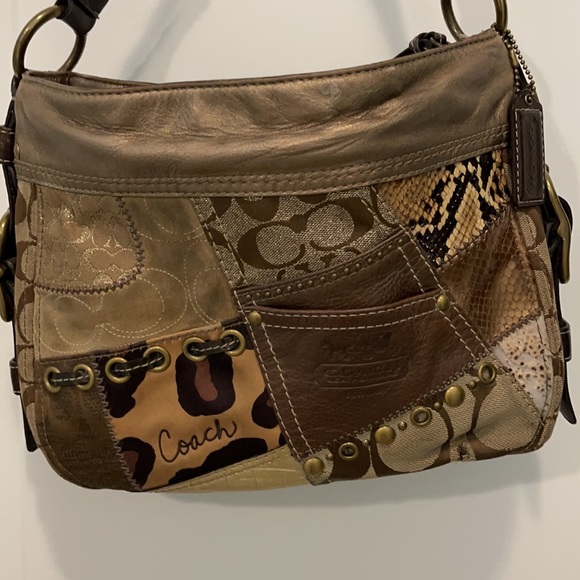 GUC Coach Brown and Gold Patchwork Purse - Picture 8 of 12